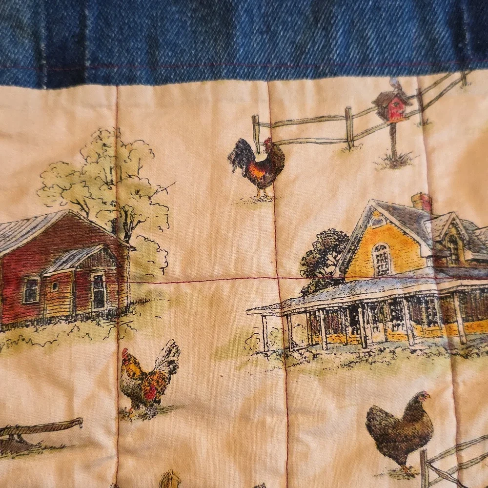 HAND CRAFTED Potato Pouch Microwave UPCYCLE Blue Denim Cotton Farmhouse 8.5 Inch